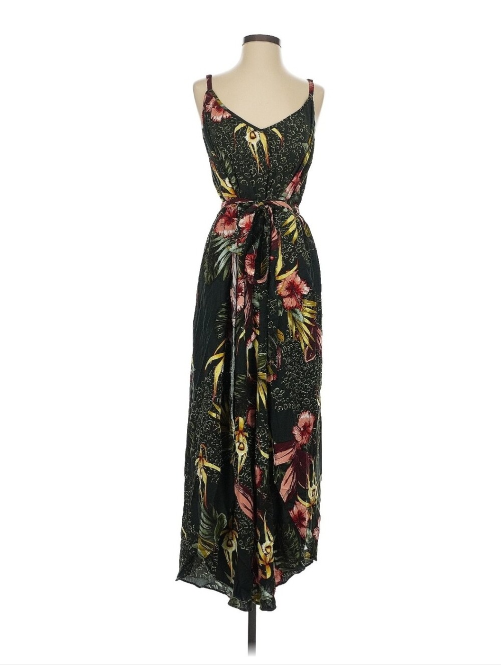 City Chic Dark Green Floral Jumpsuit Romper with Tie Waist